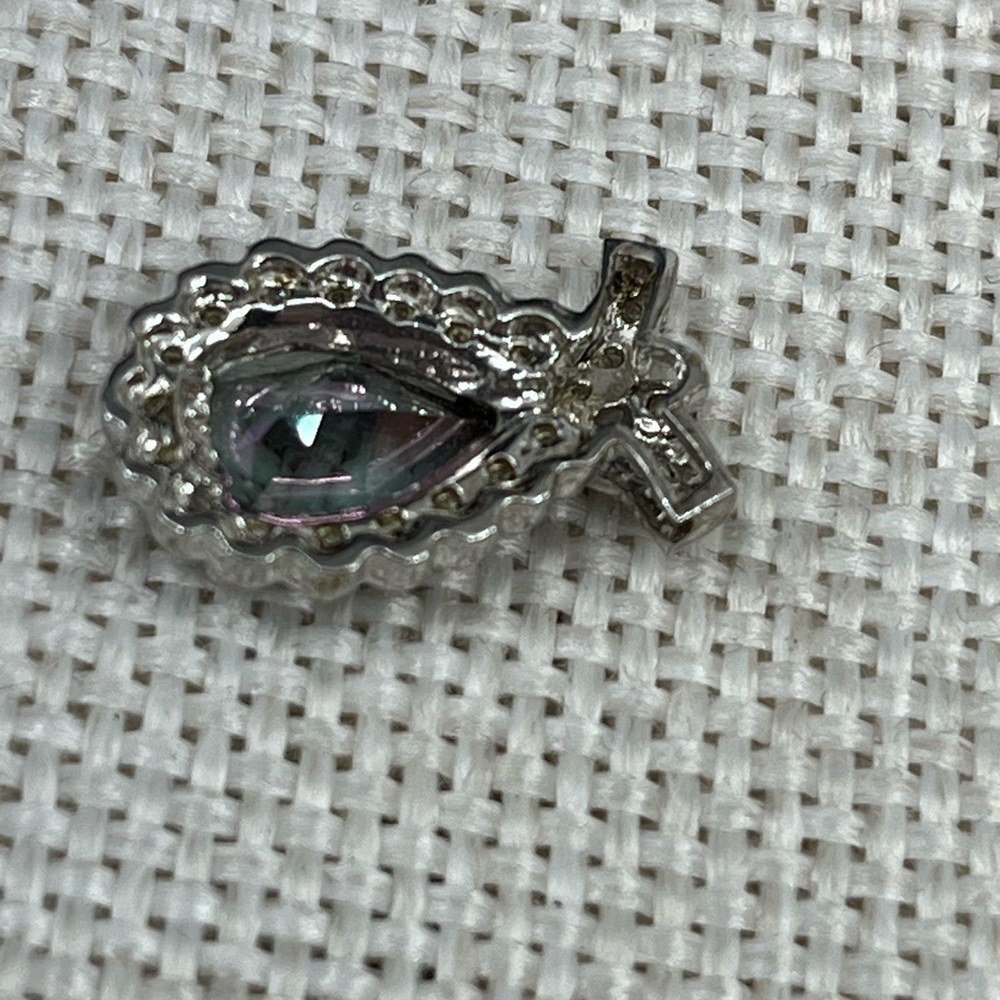Vintage 10k White Gold Mystic Topaz & Diamond Pendant - 2.5g - Picture 3 of 15